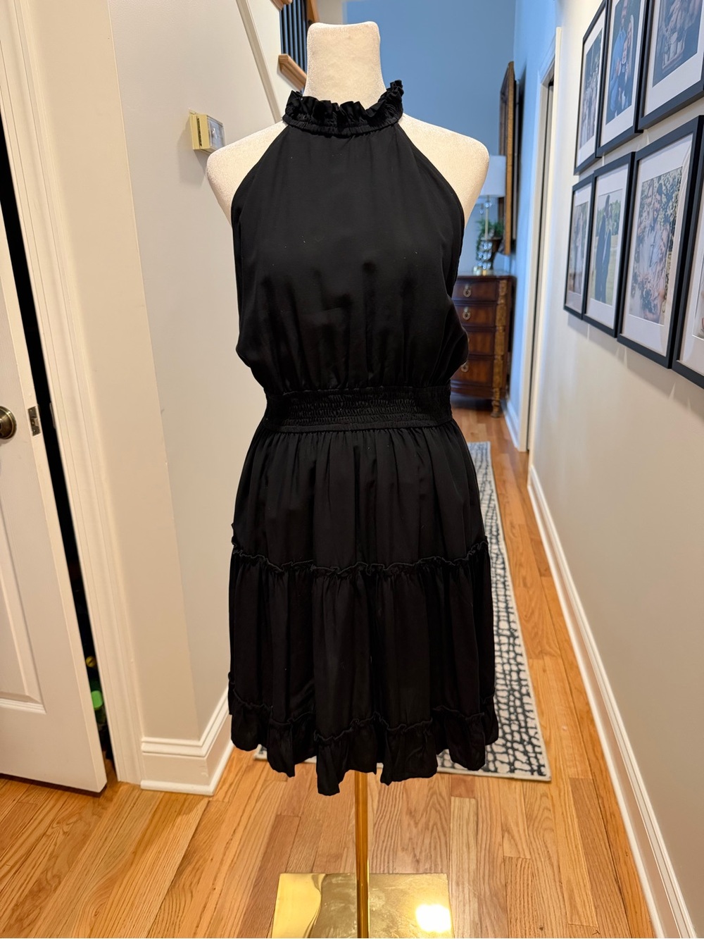 Black Halter Neck Tiered Dress - Women
